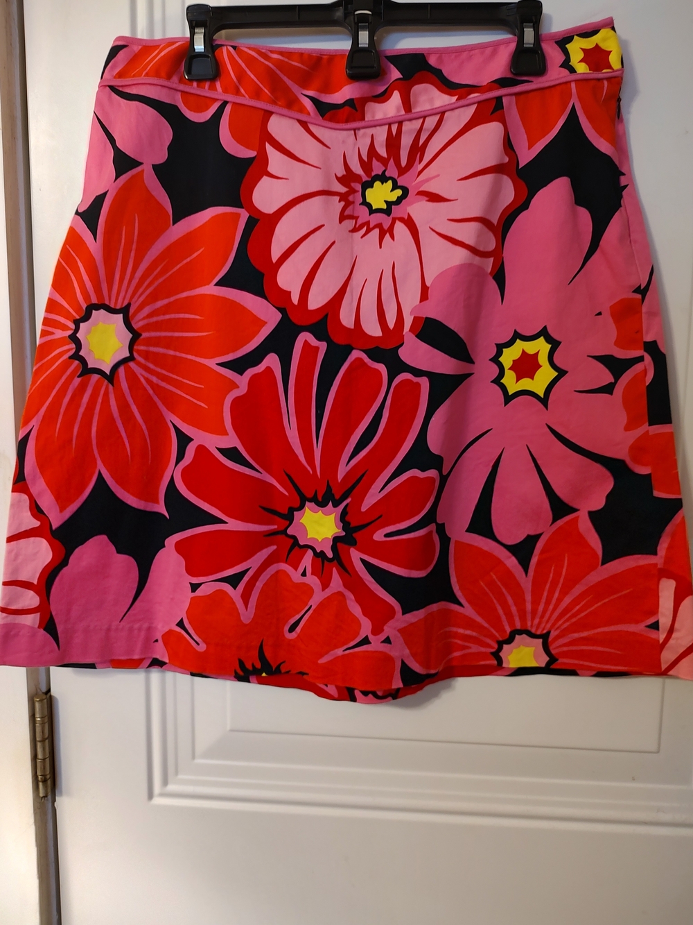 Bold Floral A-Line Skirt in Pink, Red & Black
